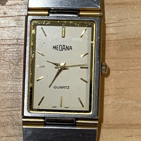 Medana Vintage Two Tone Rectangular Case Dress Watch - Picture 1 of 14